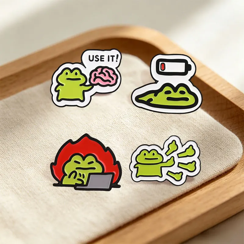 Funny Frogs Pins Brooch Creative Good Job Low-Power Working Angry Frog Enamel Lapel Pin Accessory Collar Bag Hat Ornament Gift F