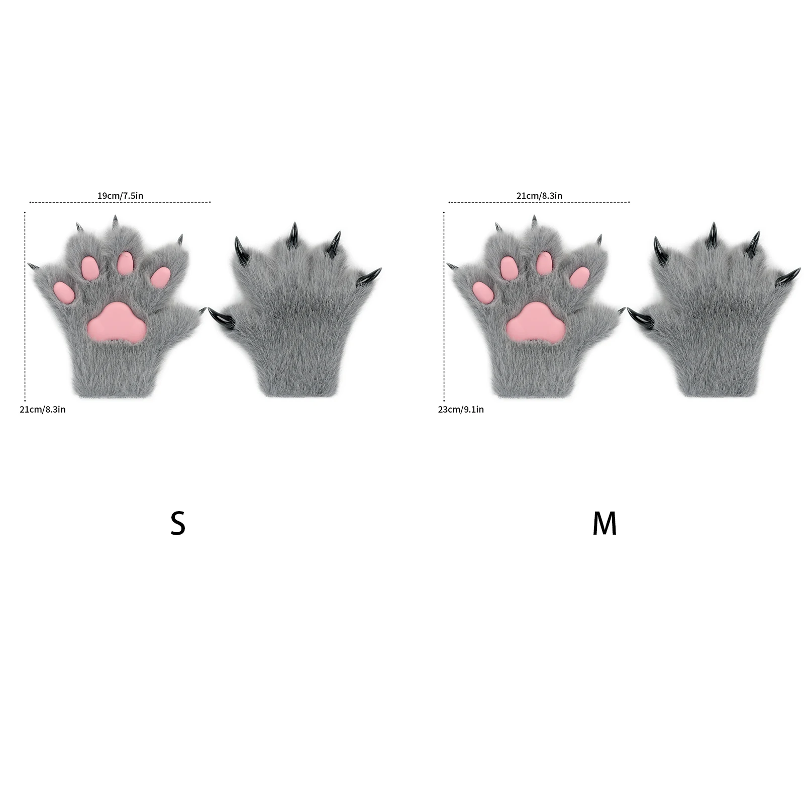 Furry Fur Cat Wolf Fox Dog Fluffy Animal Paws Claws Gloves Mittens Hands Costume Cosplay Halloween Christmas for Kids