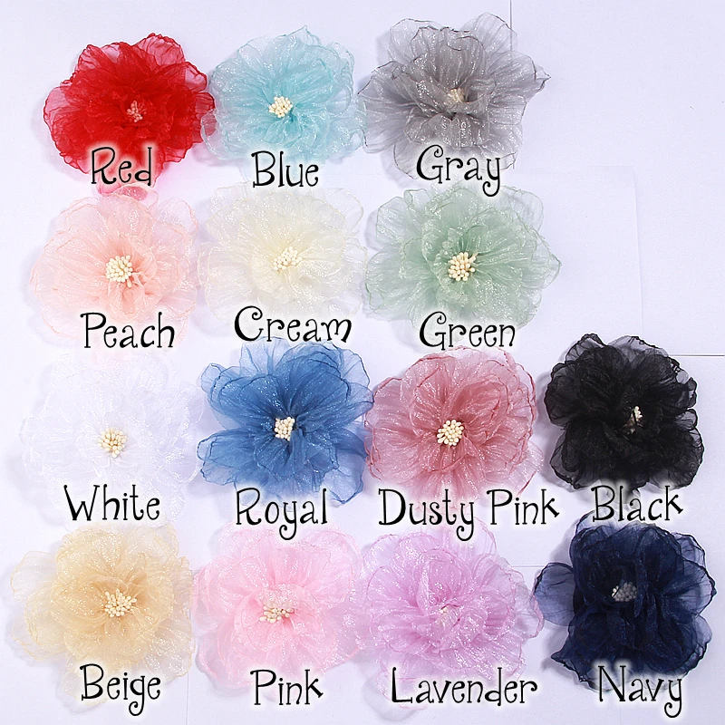 120Pcs 9cm Silk Chiffon Flowers for Headbands Accessories Fabric Flower for Hair Clips Shoes Clothing Corsage Boutique