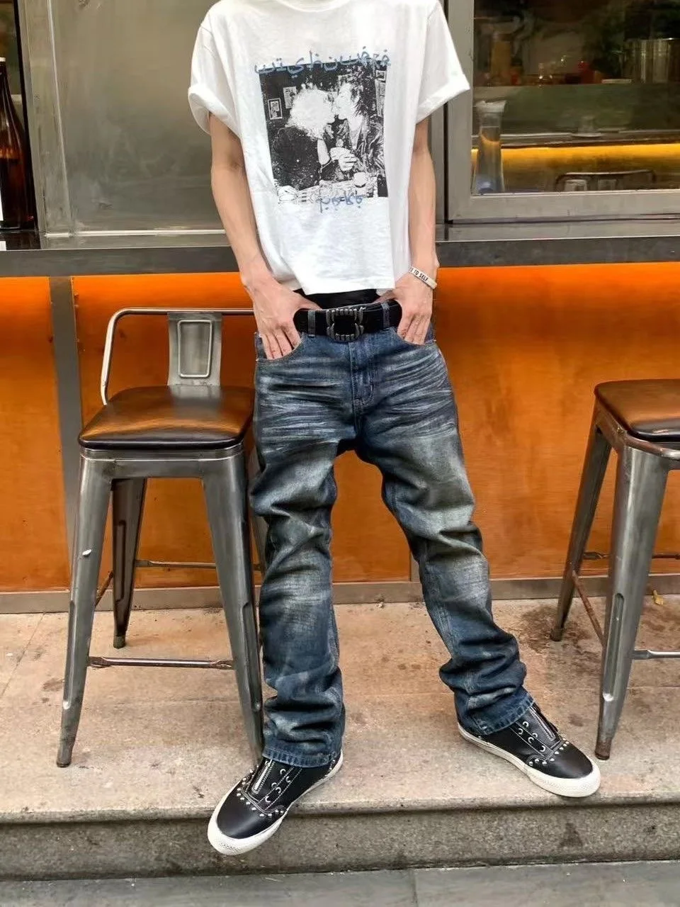 Retro American Men's Jeans Straight Leg Loose Fit Fashionable Water Washed  Vintage Design All-Match Casual Long Pants