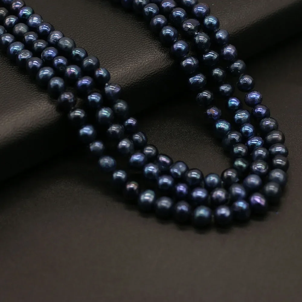 Natural Freshwater Pearl Black Round Beads Exquisite Loose Bead For Jewelry Making DIY Charms Bracelet Necklace Accessories 36cm