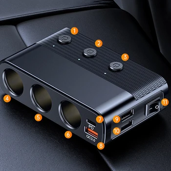 Chargeur de voiture 7 en 1 128W, séparateur allume-cigare multifonction, prise de Conversion C28, prise de chargement USB, accessoires de voiture