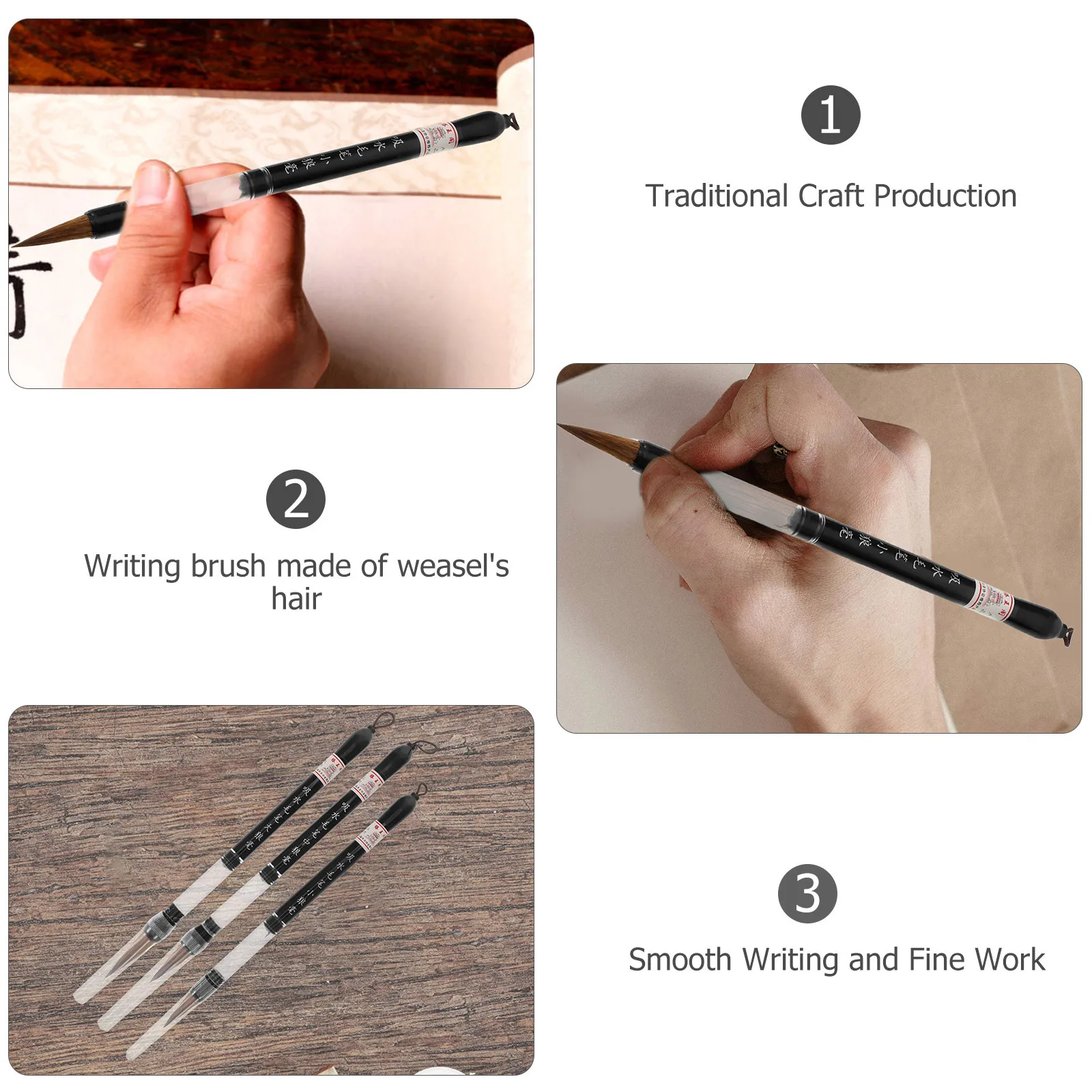 3 قطعة فرشاة الخط الصيني التقليدي لينة تلميح الكتابة القلم للمبتدئين فرشاة الخط الصيني الدقة الفنية #1