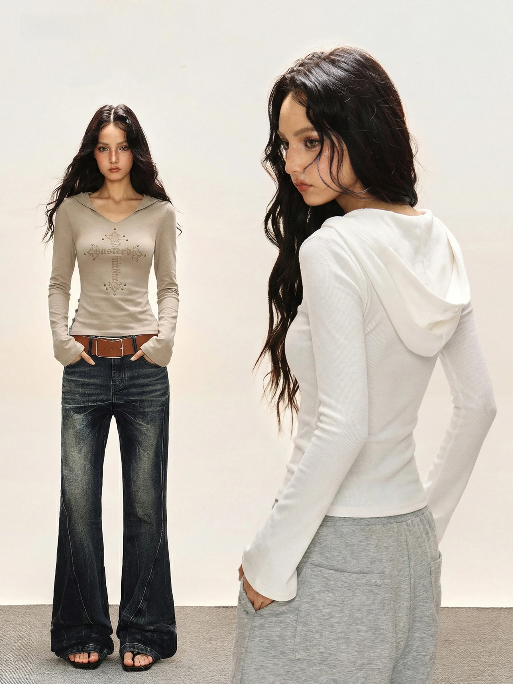 

American Print Hoodie Women's Spring Slim Fit Long Sve Inner Wear Casual Comfortable Cotton Polyester Blend