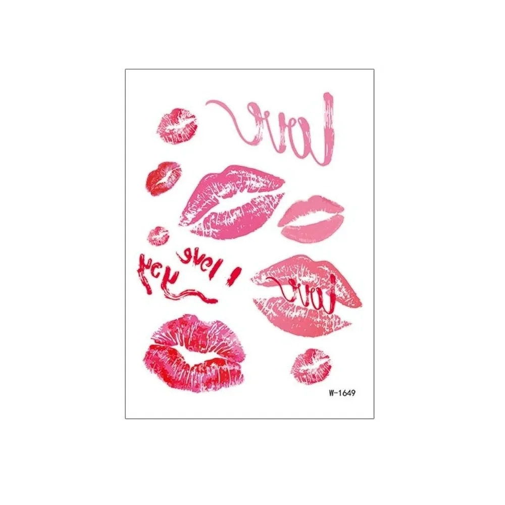 Waterproof Valentine Day Kiss Lip Stickers Disposable Pink Bow Cherry Lips Face Temporary Tattoos Leopard Print Kiss Lip Shape