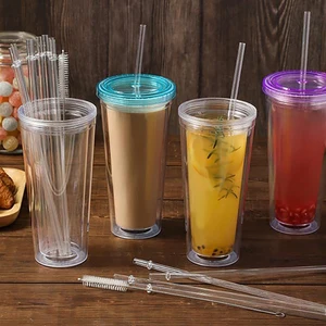 Clear Hard Plastic Straws مع فرشاة تنظيف، نظارات ستاربكس، 16 أونصة، 20 أونصة، ستانلي، YETI، 12 أفضل 12 مبيعات كأس ستاربكس - رقم 3