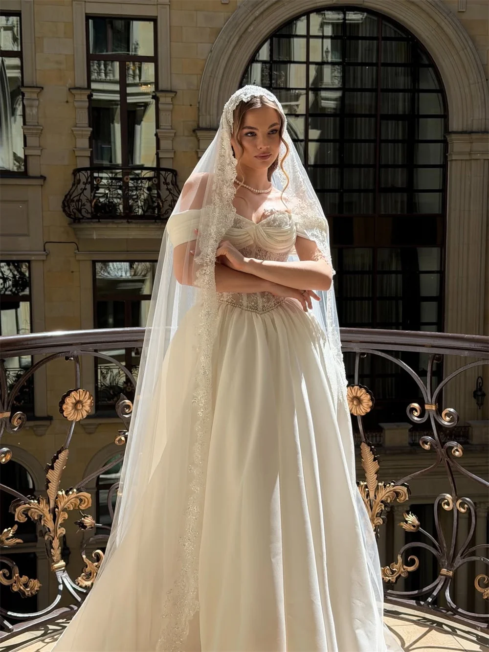 Tokyo Off The Shoulder Corset Bustier Wedding Dress Satin Sweetheart Ball Gown Elegant Formal Party Church Bridal Shower Dress
