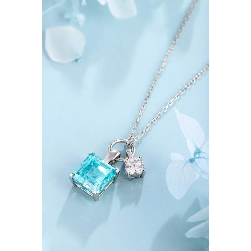 Ruihe New 925 Silver Pendant Necklace for Women 6.28ct Lab Grown Paraiba with Zirconia Gmestone Fine Jewelry for Gift