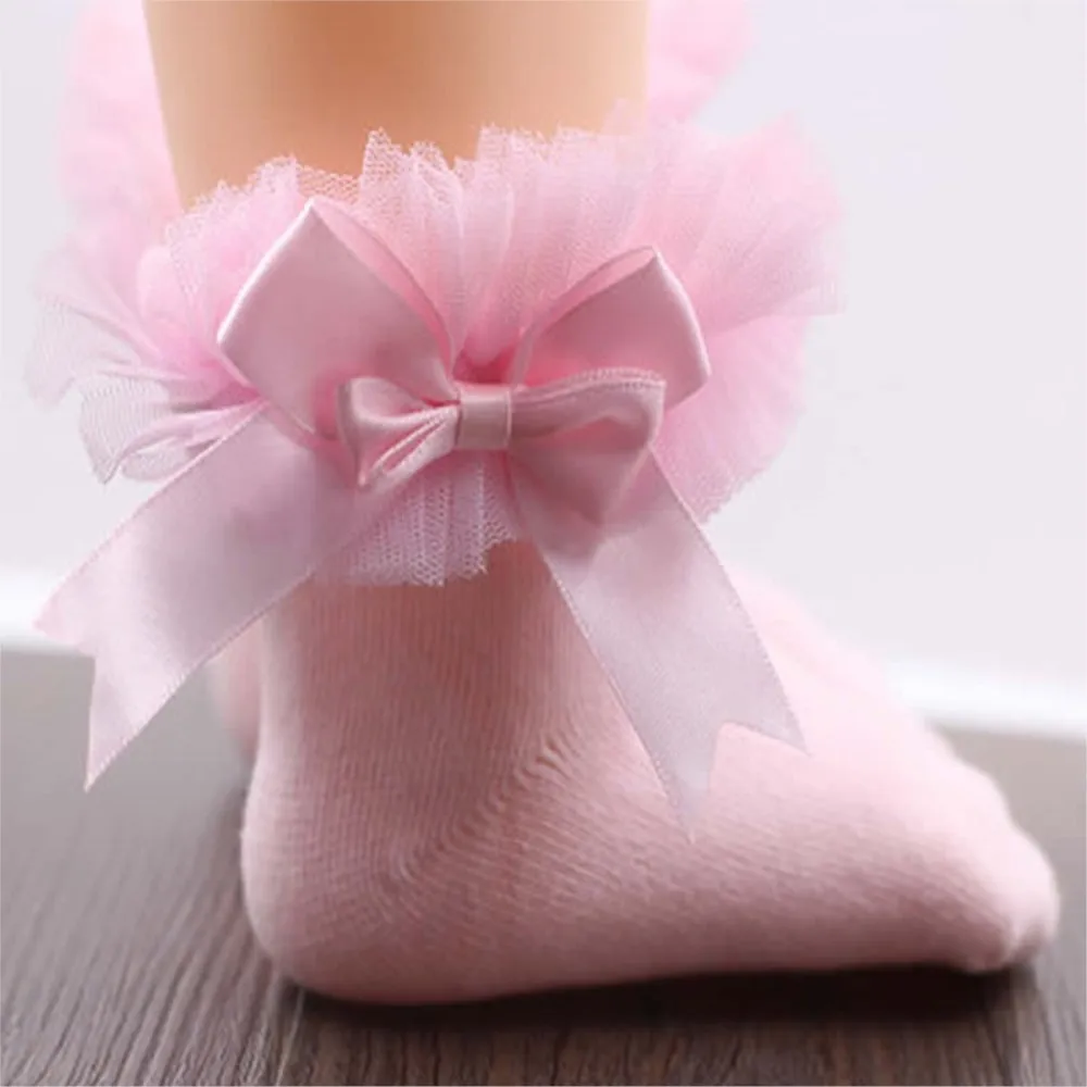 Girls Princess Tutu Socks Baby Knee Bellow Sock Ruffles Cotton Kids Ankle Socks Photography Silk Ribbon Bowknot Lace Sock