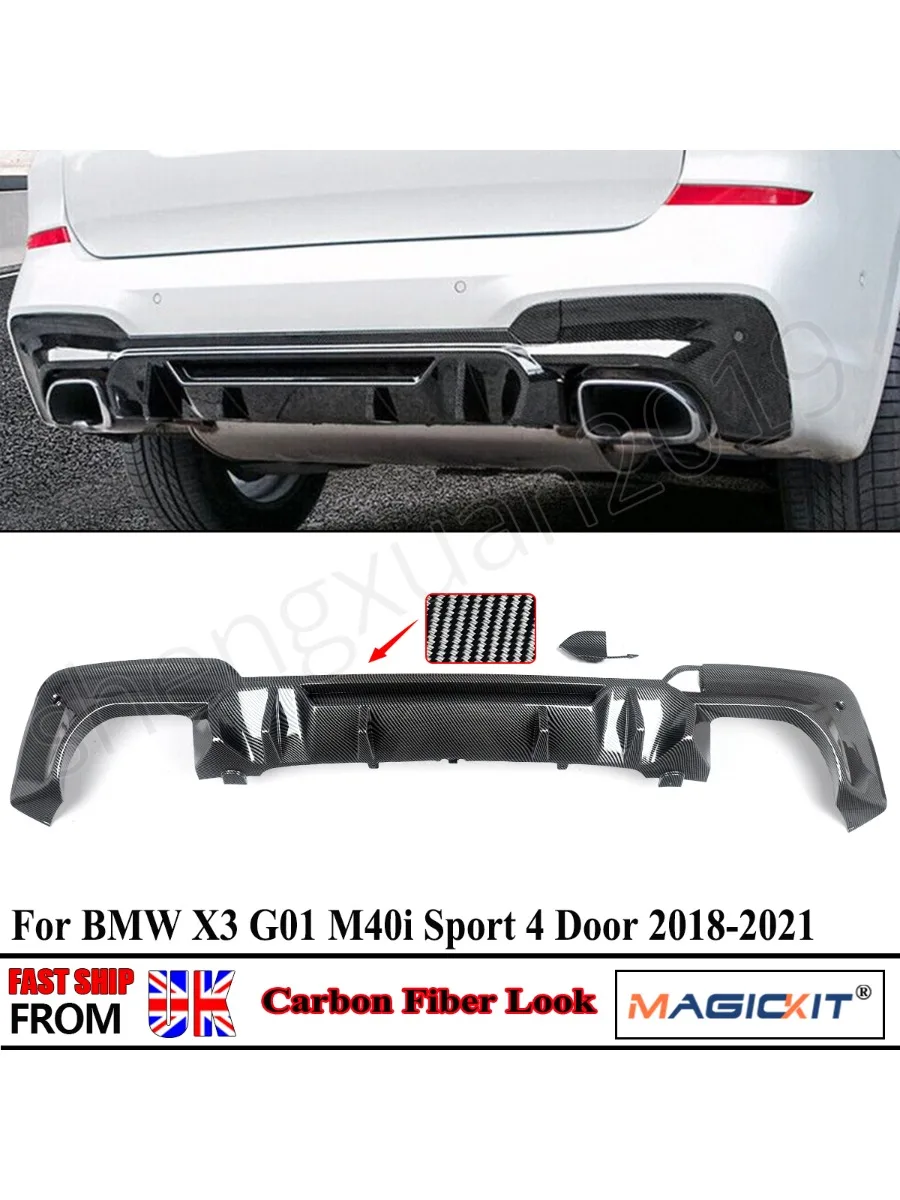 Carbon Look Diffuser voor BMW X3 G01 M40i 20d 20i 25i 30i 2018 2019 2020 2021 PERFORMANCE Achterbumper Diffuser Lip Gloss Zwart - afbeelding 2