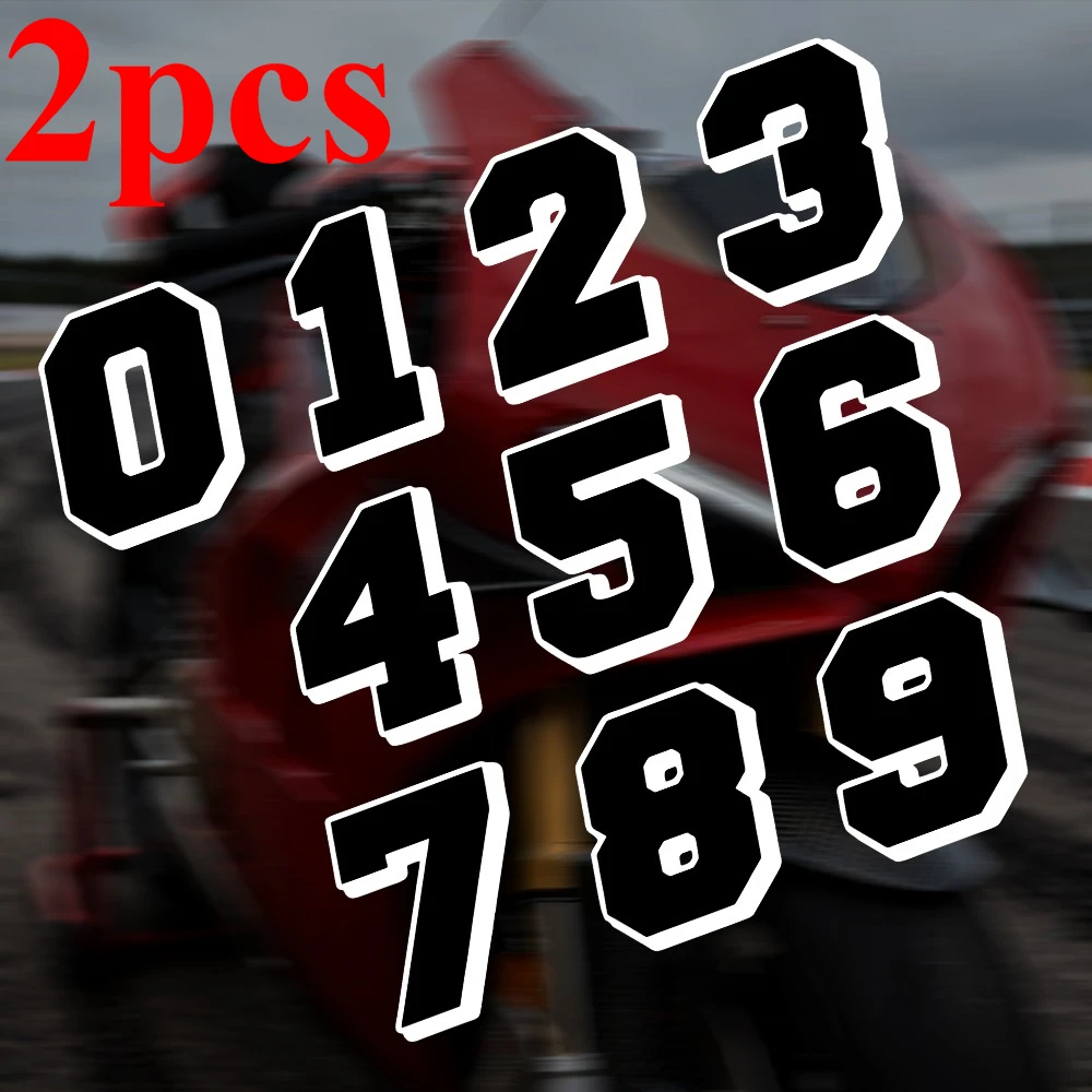 2Pcs/1Set Motorcycle Black Number 0-9 Sticker Waterproof Vinyl Decal for Fairing Fuel Tank Helmet Car Body Bicycle Universal