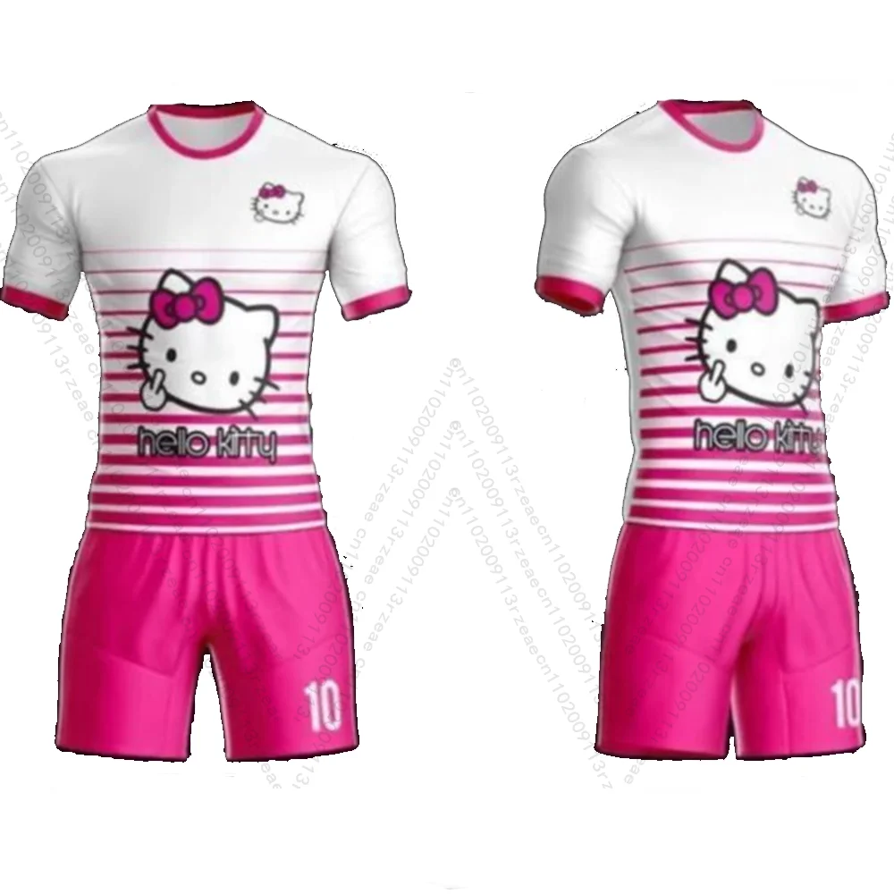

Sanrio Hello Kitty футбольный трикотаж с принтом, футболка и шорты, женский спортивный комплект из 2 предметов, модный спортивный тренировочный дышащий трикотаж