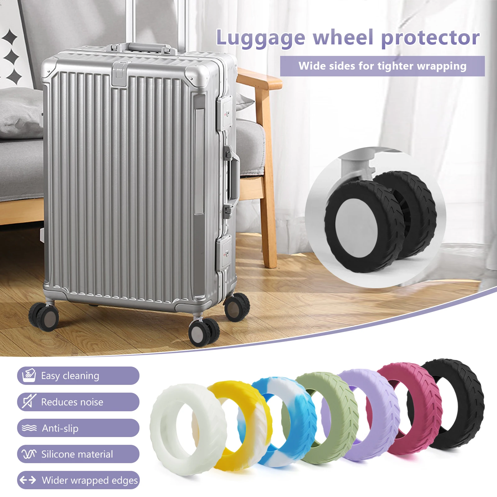 8Pcs Silicone Luggage Wheel Covers, Suitcase Wheel Protector Cover for 2-2.4\'\' Spinner Wheel, Carry on Luggage Protective Cover