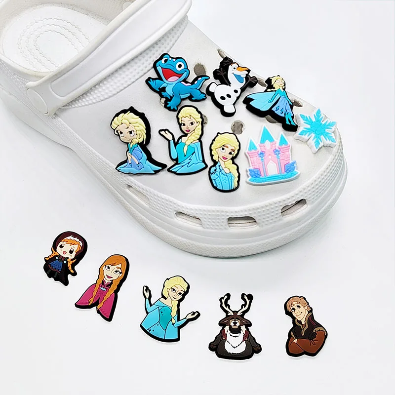 13pcs Cartoon Disney Princess Frozen Anna Elsa Olaf PVC Shoe Charms For Clogs Pins Sandals Shoes Decoration Kid Girl Gift image 3