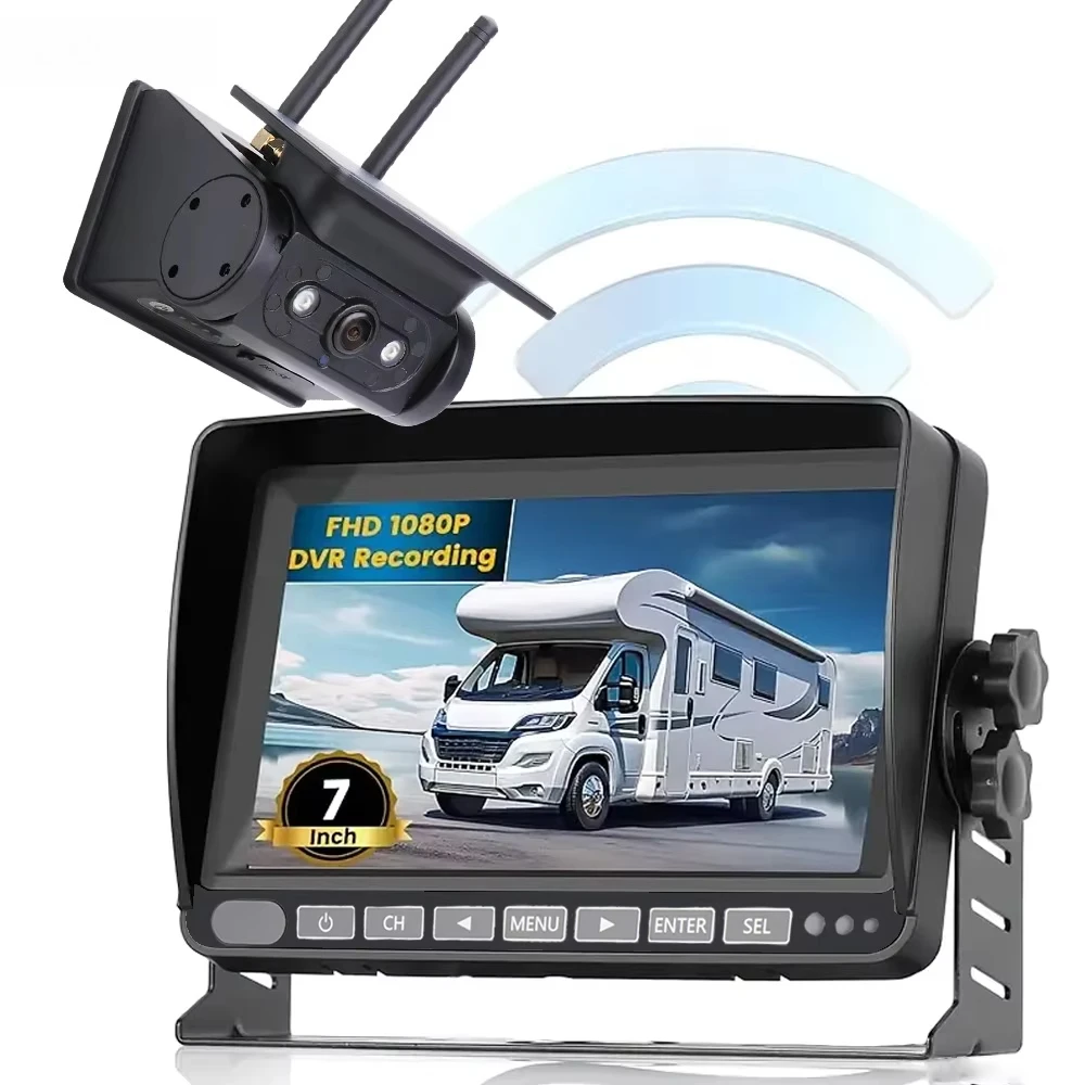 

7-inch HD Split Screen Wireless Backup Camera With Magnetic IP68 Waterproof Housing, 128GB TF Card And 10000mAh Battery