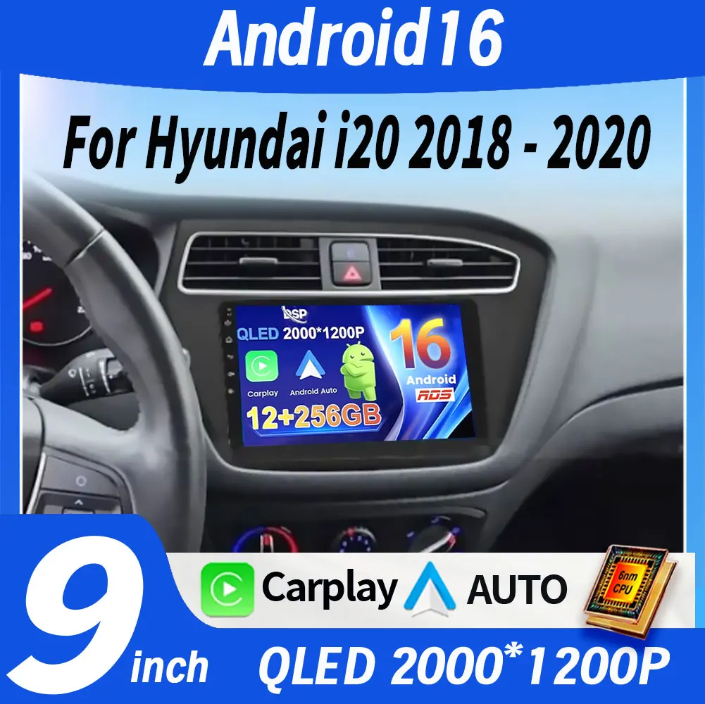 Android 16 Autoradio für Hyundai I20 2 GB 2018 - 2020 GPS Multimedia Player Navi Head Unit Stereo 360 Kamera QLED DSP RDS Stereo