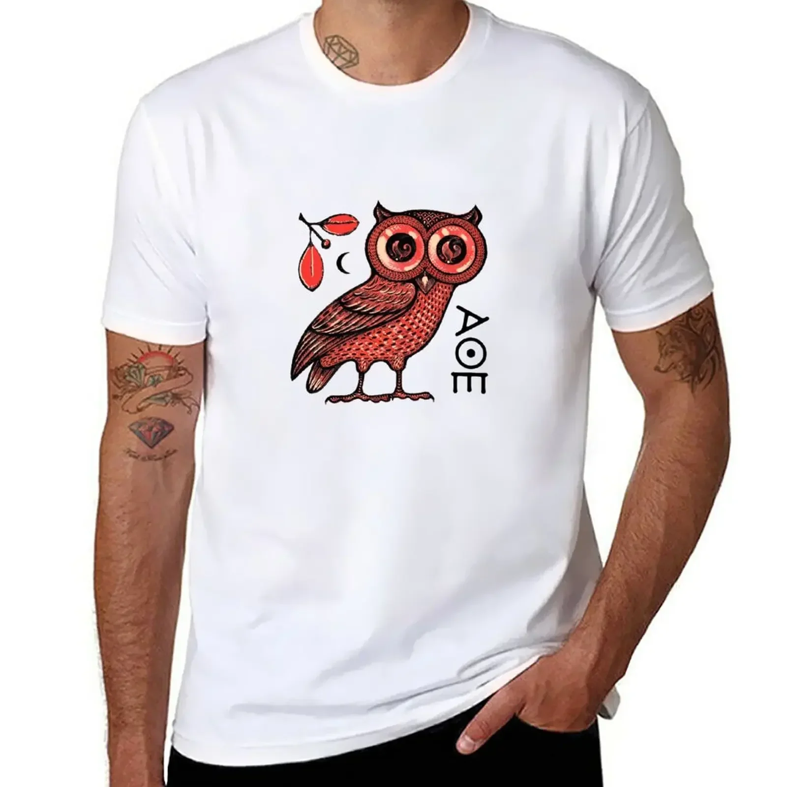 Camiseta Athena de algodão coruja, roupas estéticas, camiseta essencial para homens