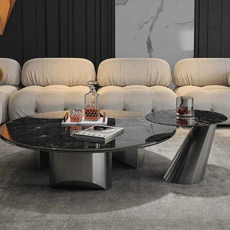 

K153 Modern Living Room Coffee Table Set for Home Office Luxury Round Center Table with Metal Base Simple Side Table Sets Furni
