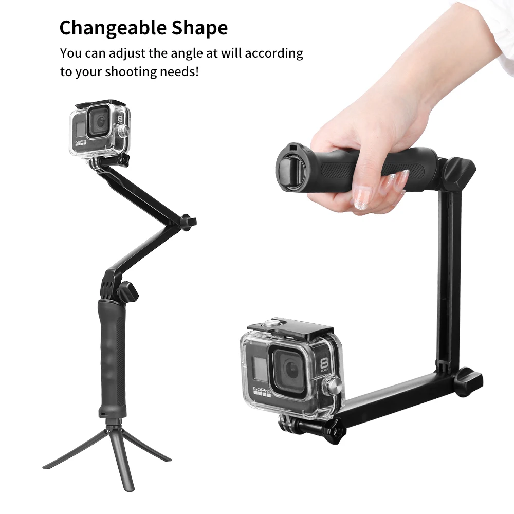 Dobrável impermeável 3-Way Grip Tripé Stand, monopé Selfie Stick para GoPro Hero 12, 11, 10, 9, 8, 7, 6, 5, Go Pro Acessório