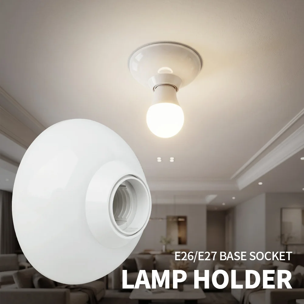 

850° Fireproof E27 LED Light Bulb Holder Round Socket Base DIY Industrial Ceiling Wall Hanging Lamp