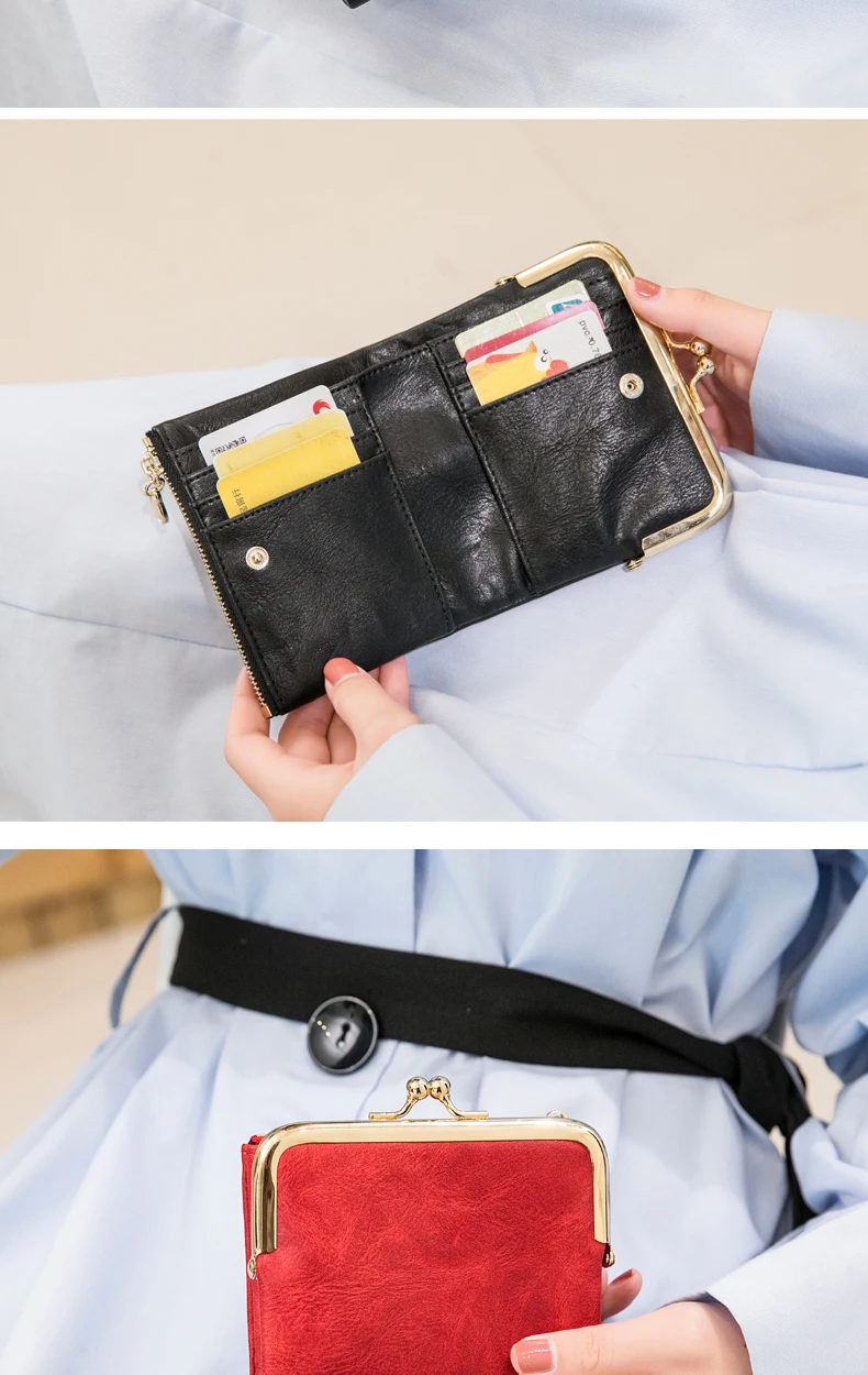 Miyin Damen Geldbörse kleine RFID Damen kompakte Bifold Leder Vintage Geldbörse mit Reiß verschluss und Kuss schloss – Detail 10