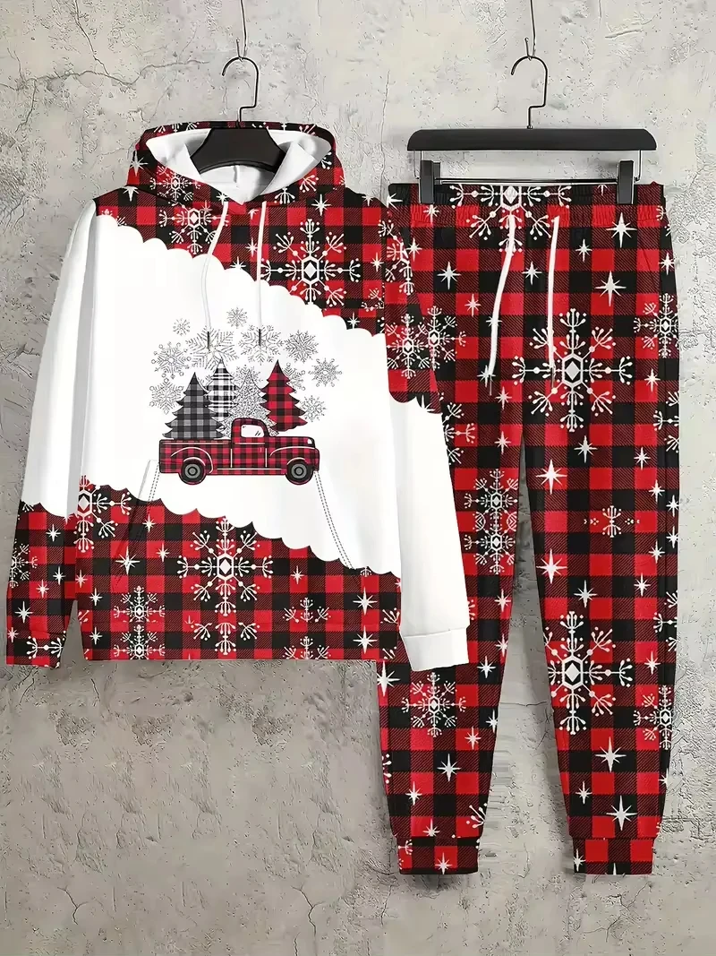 Fashion Christmas Style Hoodies Pants Sets 3D Print Santa Clause Graphic Men's Two Piece Tracksuit Loose Casual Festival Clothes