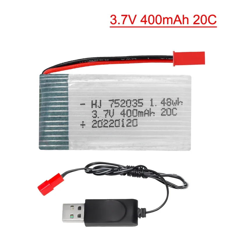 3.7V 400mAh 752035 lipo battery + 3.7v Charger For H31 X4 H107 H6C KY101 E33C E33 U816A V252 RC Drone spare parts 1pcs to 2pcs