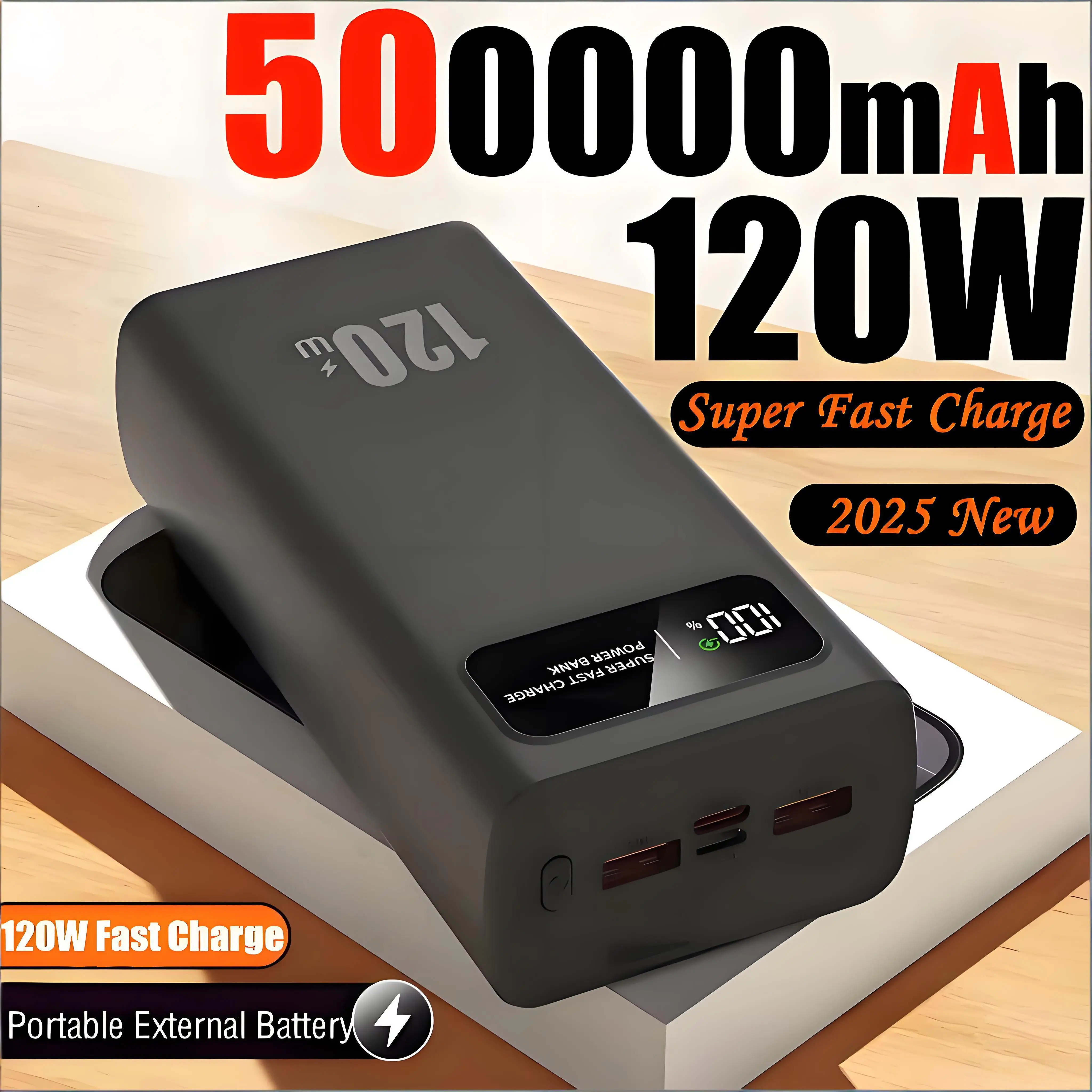 120W Ricarica super veloce 200000mAh Batteria ad alta capacità Power Bank Display digitale Power Bank per Iphone Samsung Huawei Xiaomi