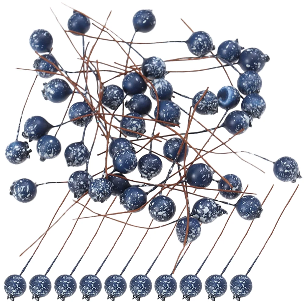 

100pcs Simulation Blueberry Foam Decor Artificial Stem Picks Christmas Tree Lifelike Berry Branches Wreath Decorations Festive
