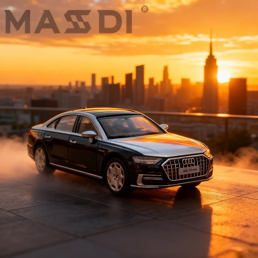 

MASSDI Audi A8 (D3) — черный и серебристый — имитация модели автомобиля из сплава, коллекционная игрушечная машинка размером с ладонь, подарок на Рождество и Хэллоуин
