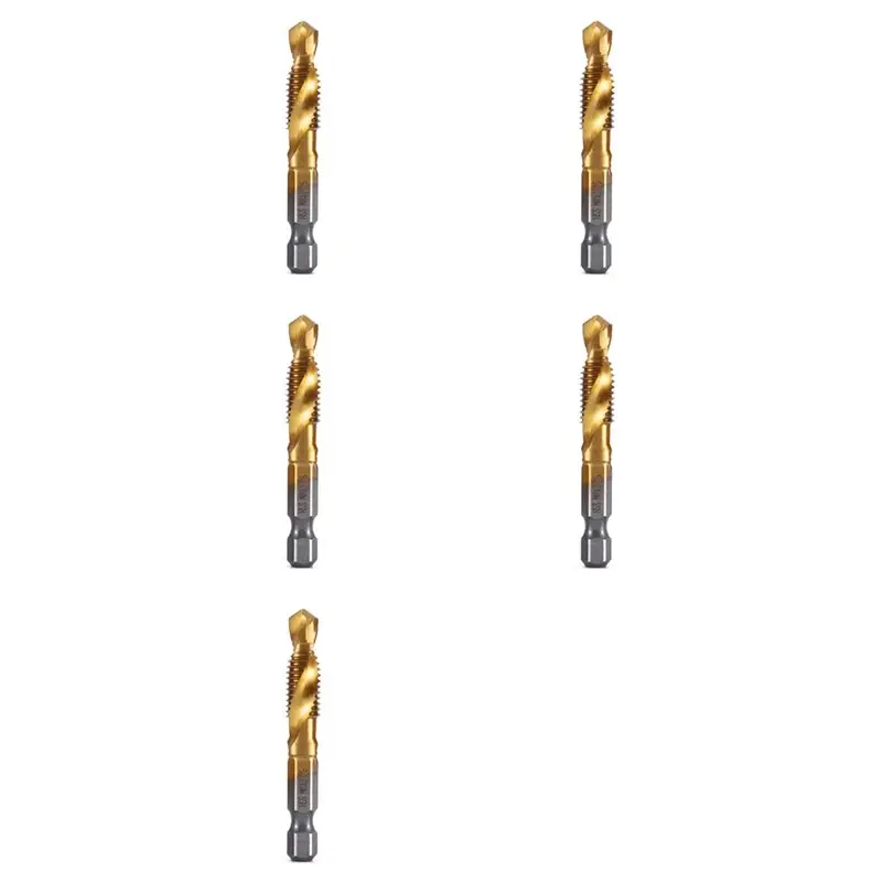 

PERFECT MODERN 5Pcs M8x1.25 Hex Shank Titanium Plated HSS Screw Thread Metric Tap Drill Bits Screw Machine Compound Tap Open