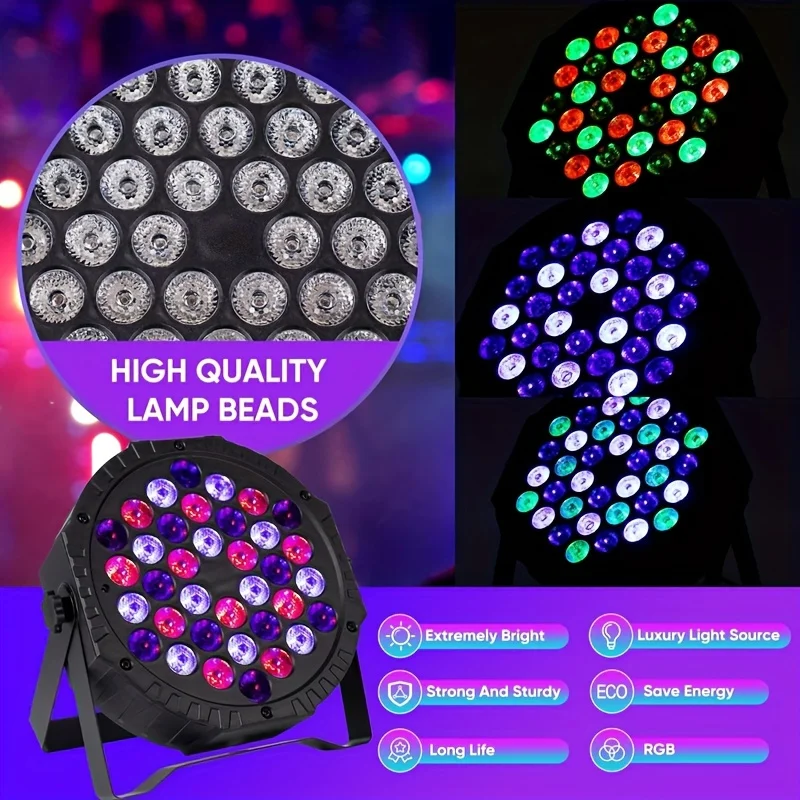 36LED RGB DMXステージパーライト リモコン付き クリスマス2026 新年パーティー照明 7CHフラットアップライティング DJウェディングイベント用
