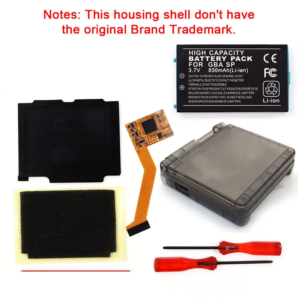 Hispeedido 3.7V 충전식 GBA SP IPS V2 LCD 스크린 백라이트 키트 고휘도 디스플레이 (하우징 쉘 포함)