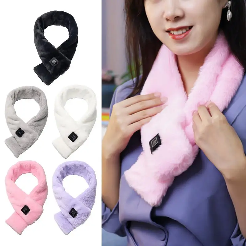 USB Women Men Heating Scarf Temperature Scarf 3 Gears Rabbit Fleece Washable Outdoor Electric Neck Warmer Not Inclound Battery