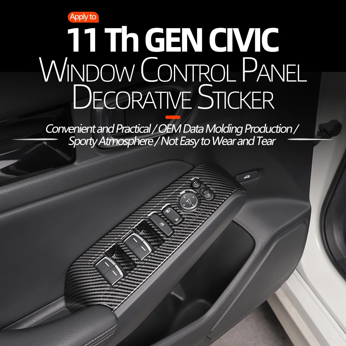 

Для Honda 2022 2023 2024 2025 Civic 11-го поколения, внутренняя панель переключателя окна двери, рамка, крышка, молдинговые накладки, черные