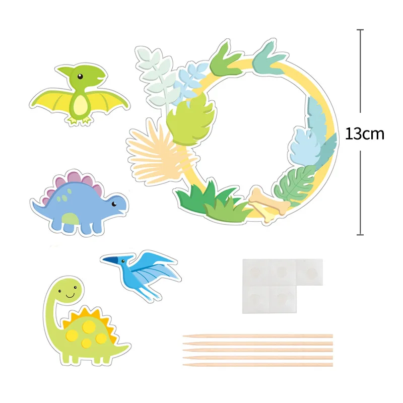 Dinosaur Cake Topper Flag Happy Birthday Wedding Decor Coconut Tree Leaf Cupcake Toppers Baking Kids Party Baby Shower Cake DIY