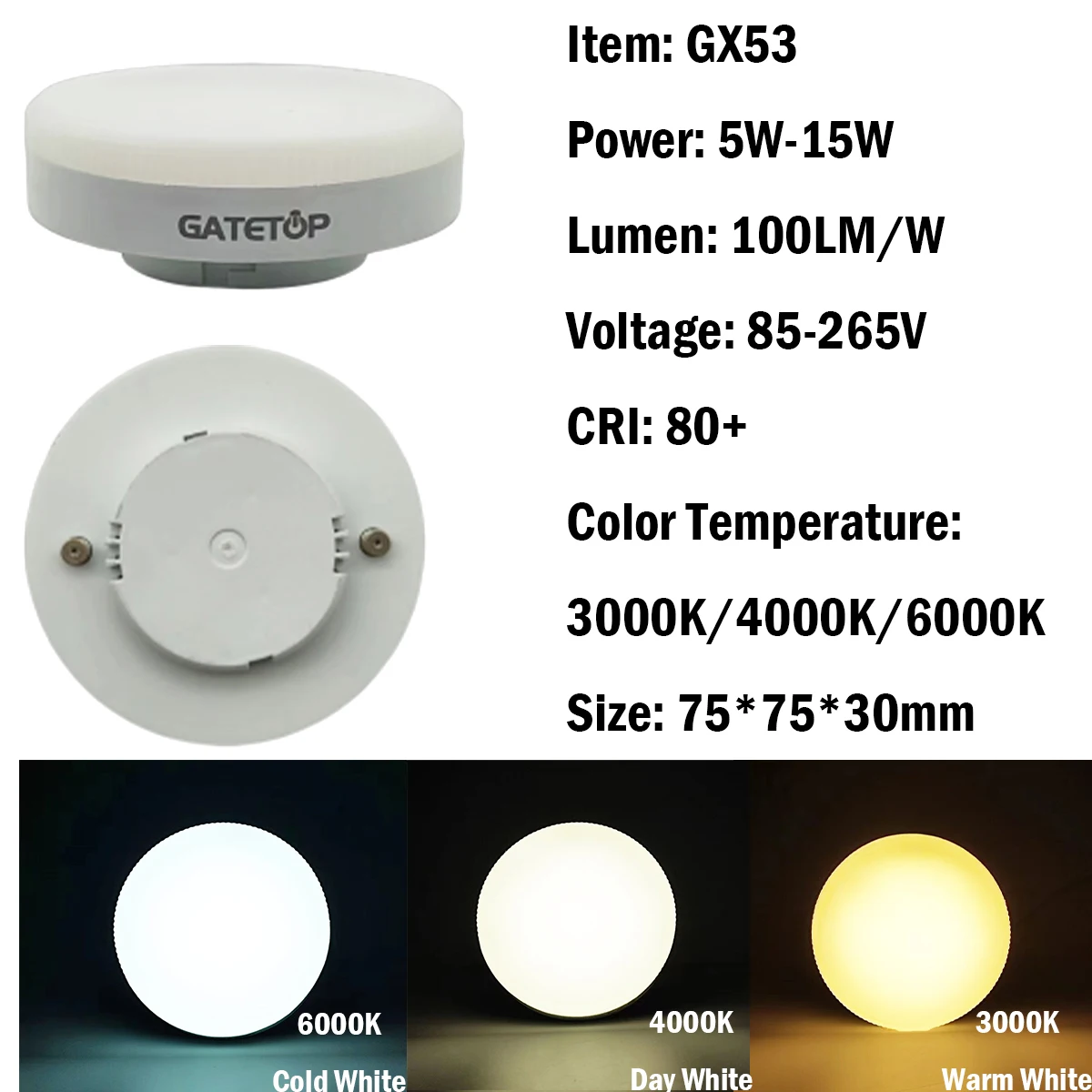 8pcs reflektory LED GX53 oświetlenie W szafie światło kratki AC85-265V 5W-15W bez migotania 100 lm/w ciepłe białe światło nadaje się do kuchni