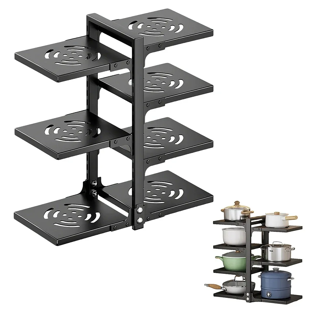Multi-level Kitchen Pans Pots Storage Rack with Detachable Drain Pan Kitchen Storage Organizer Kitchen Pot Rack Adjustable 2