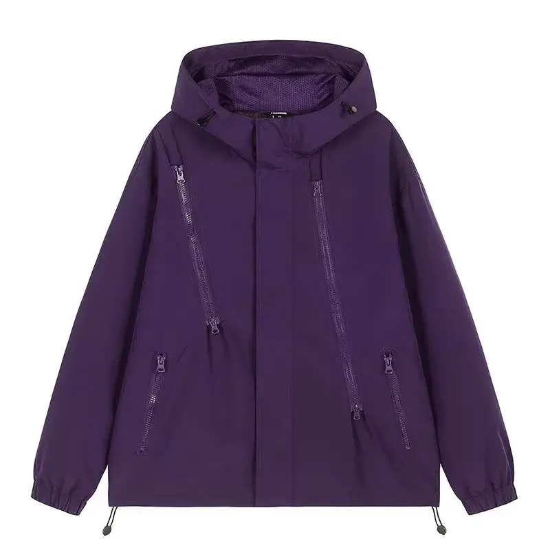 

Новинка 2025, мужские осенние модные легкие куртки, повседневное свободное водонепроницаемое пальто, мужское пальто с капюшоном, темно-фиолетовое, светло-фиолетовое пальто