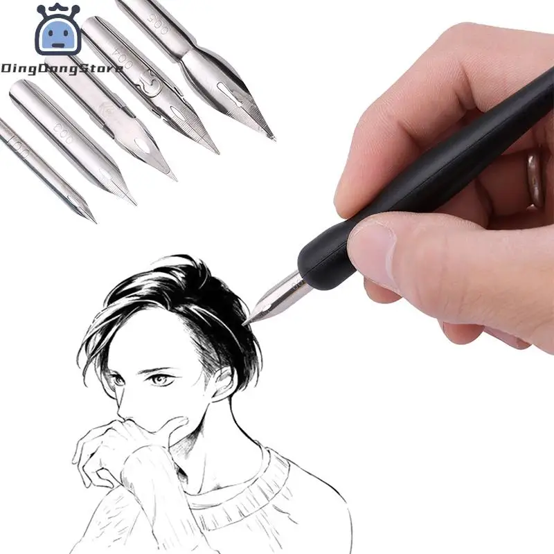 1Pc Pen handles with 5pcs Nibs Cartoon Nib Holder Eraser Painting Material Stationery Set Manga Pen Dip Calligraphy Drawing Tool