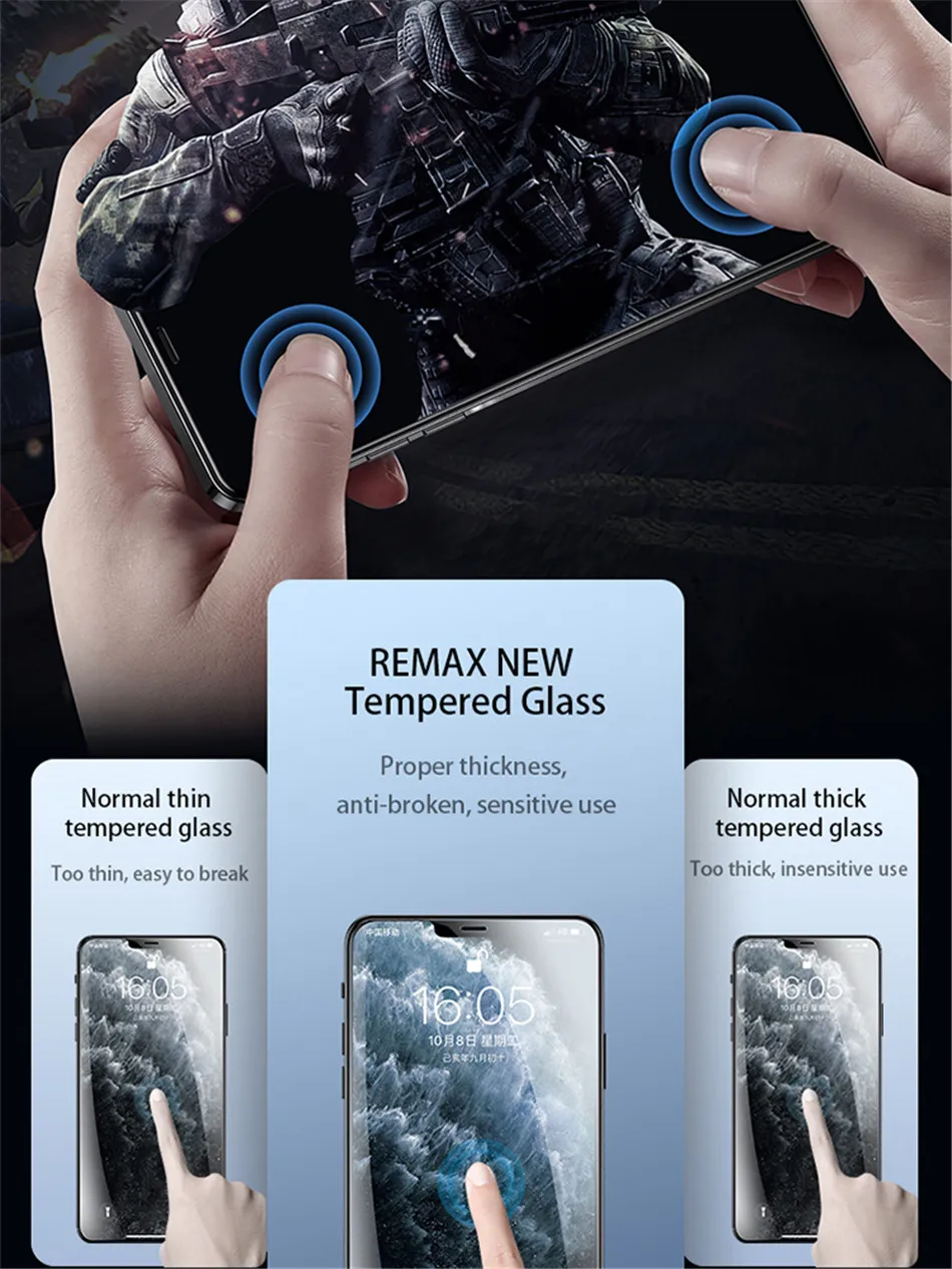 Remax HD Tempered Glass Screen Protector For iPhone 18Pro 18ProMax For iPhone 17 17Pro 17ProMax For iPhone 16/15/14/13 Series