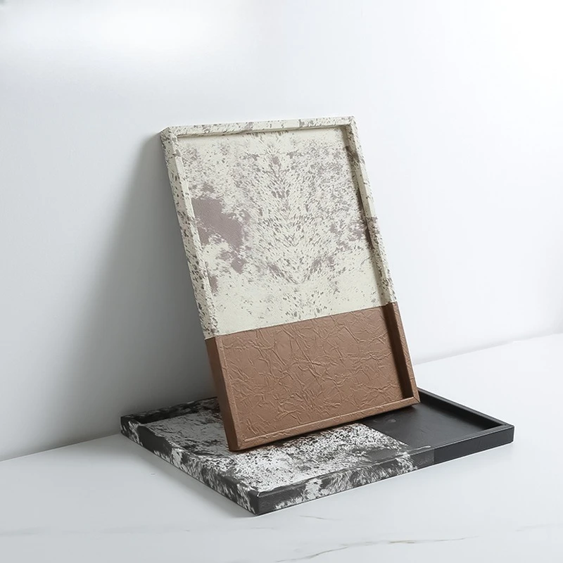 Minimalist high-end color matching fur pattern tray model room hotel coffee table table storage plate soft decoration ornament
