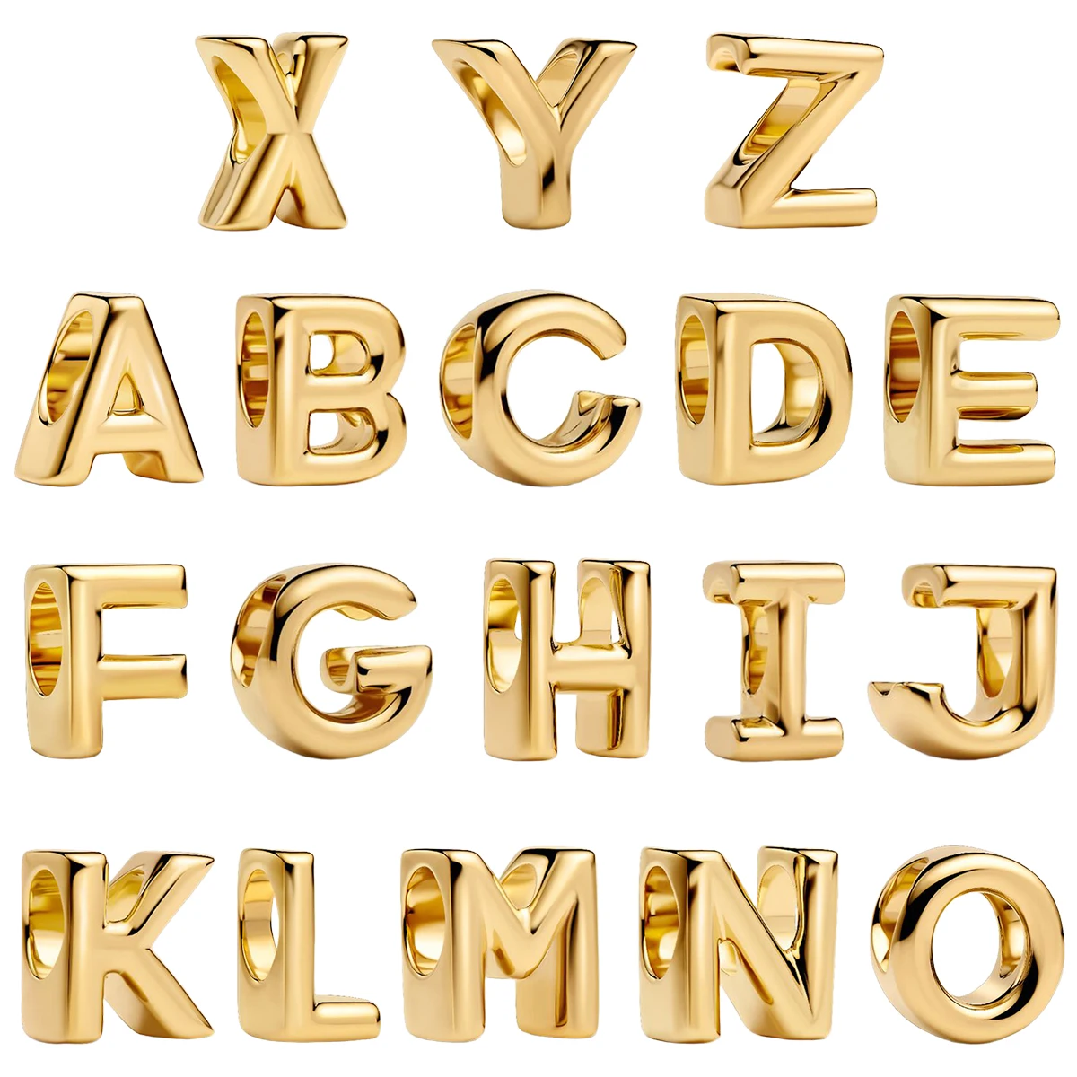 925 Sterling Silver Gold Plated Alphabet Letter Beads A‑Z Initial Large Hole Spacer Bead Charms Fit Bracelet DIY Gift Jewelry