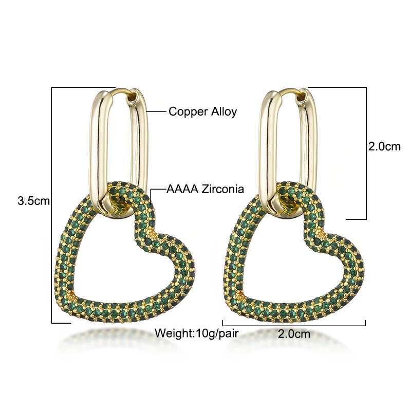 LOVBEAFAS Heart Women\'s Hoop Earrings Oval Rectangle Hoops Zircon Crystal Geometric Gold Color Elegant Bride Wedding Jewelry