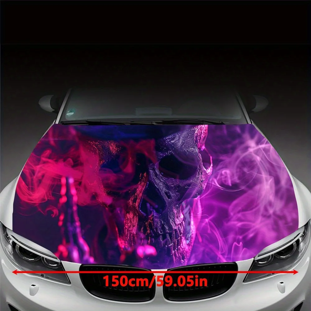 Purple Cool Skull Cowboy Hat Smoke Car Hood Wrap Color Vinyl Sticker Truck Graphic Bonnet Auto Accessories Decoration Decal Gift