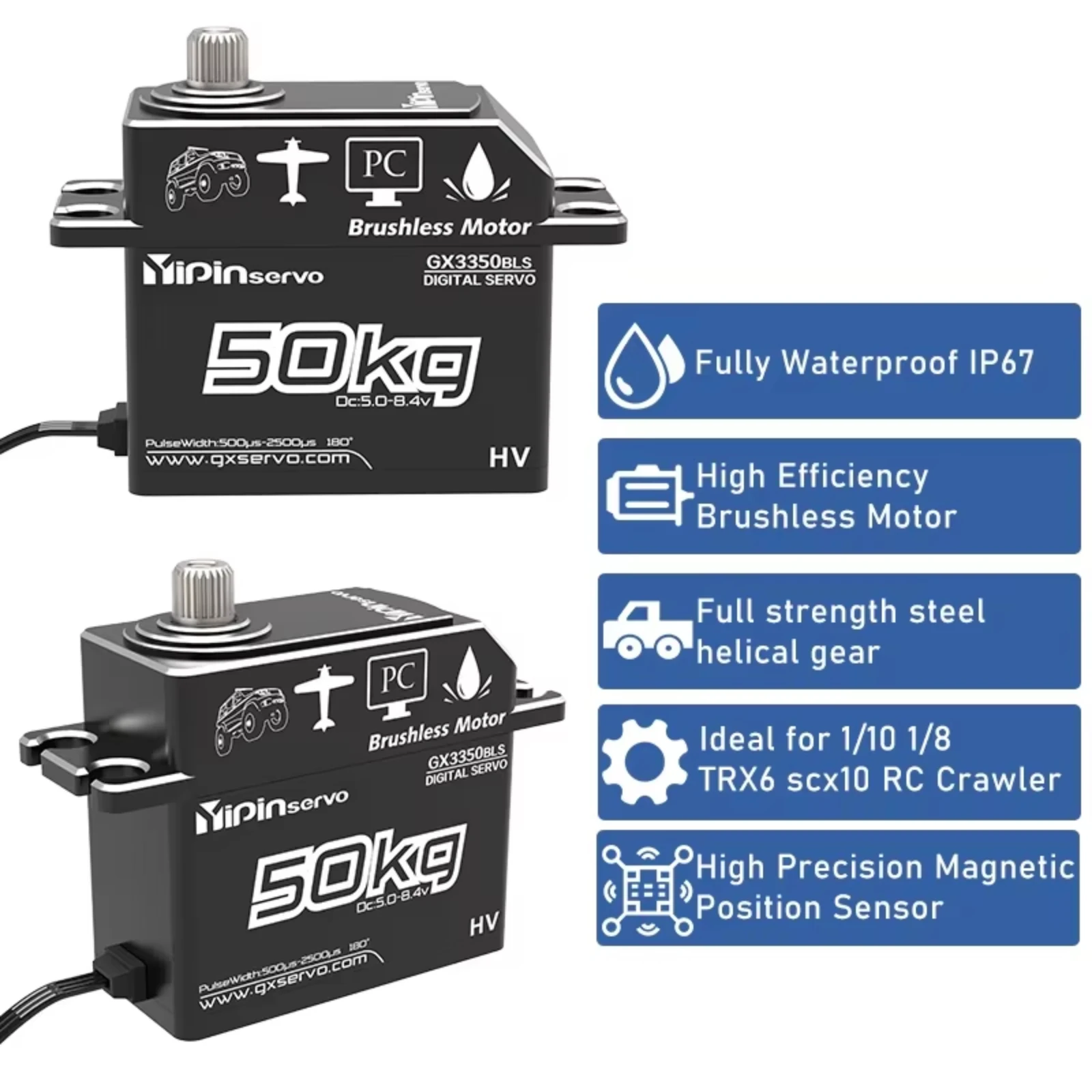 GX3350BLS 50KG Digital Servo IP67 Waterproof Full Metal Body for RC Cars & Robots