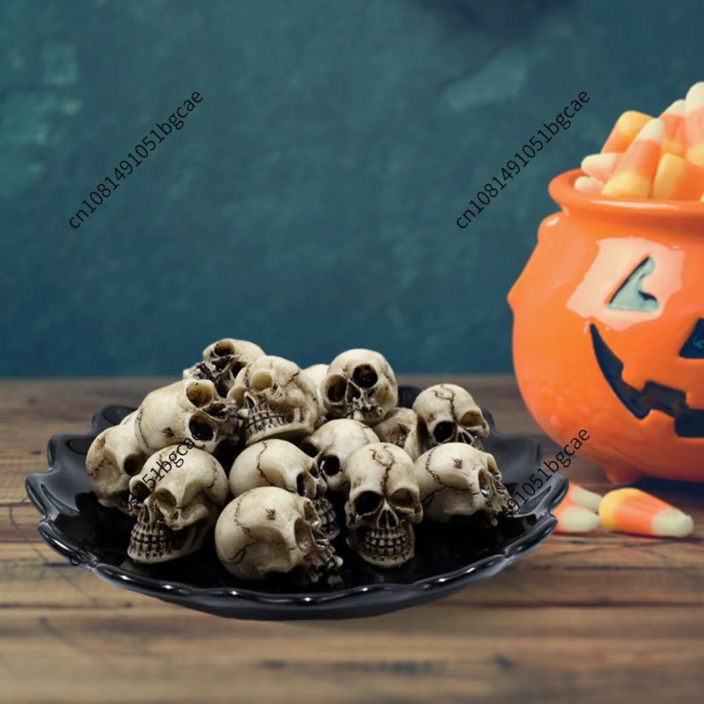 20Pcs Mini Skull Model Collectable Halloween Gothic Skull Sculptures Creative Festival Theme Landscape Garden Potted Plant Decor