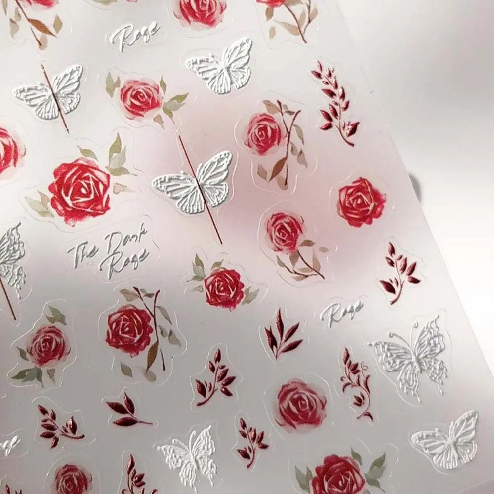 Bloemen Rose Nail Stickers Rood Zwart Wit Vlinder Rose Nagel Decoraties Nagel Accessoires Manicure Ornamenten Rose Nagel Stickers