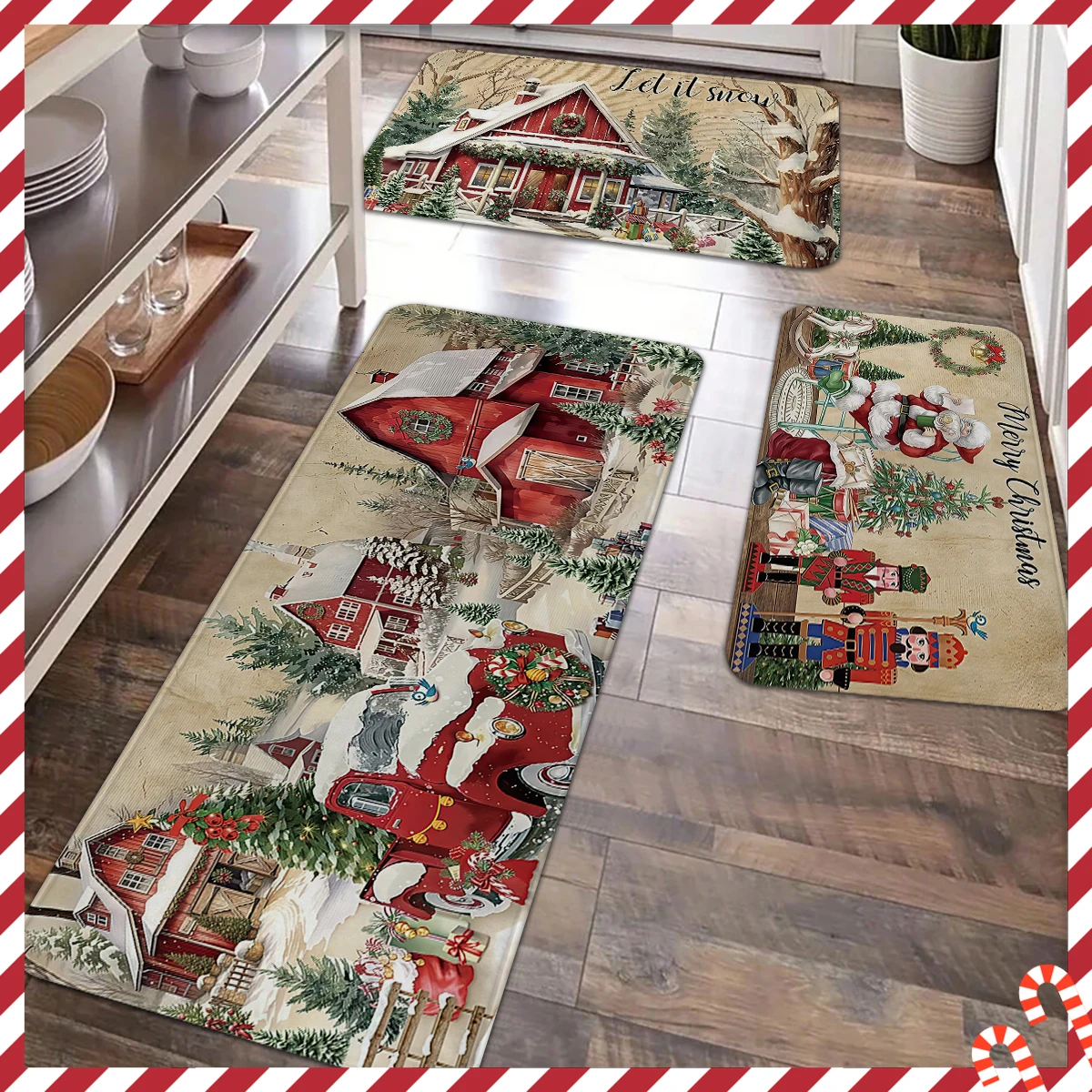 

Рождественский кухонный ковер, напольный коврик, вид снега, кабина грузовика, дизайн рождественской елки, противоскользящий мягкий фланелевой напольный коврик