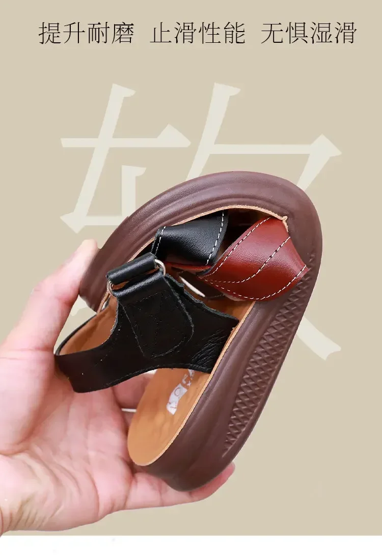 New genuine leather soft sole comfortable sandals with leaf logo Mom's shoes Women's sandals Office hiking Summer hot selling